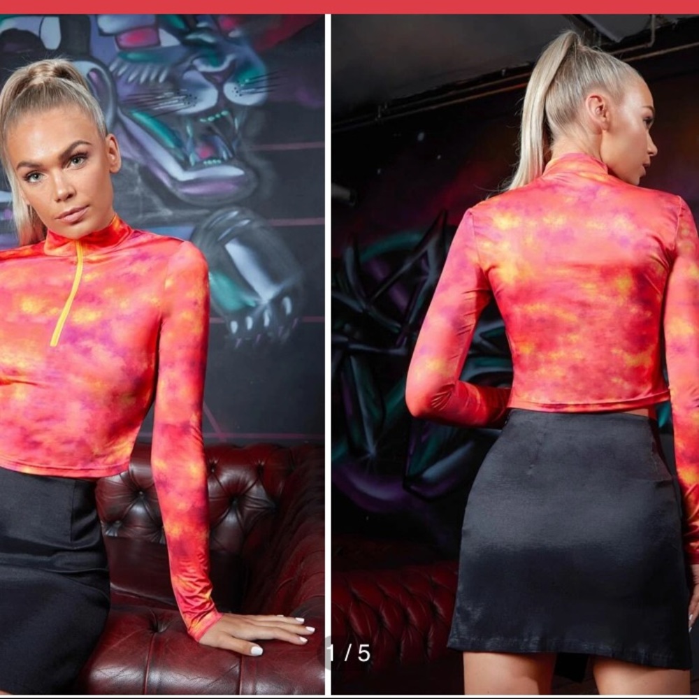 Shein Half Zipper Tie Dye Top